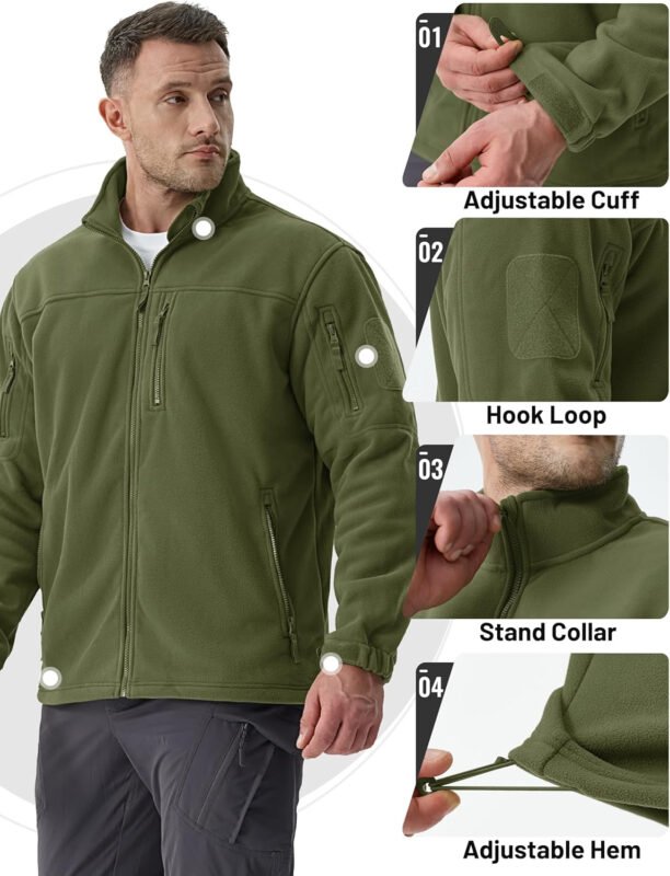 TACVASEN Men’s Fleece Jacket Full Zip Winter Jacket Lightweight Tactical Jackets Outdoor Hiking Coats with Pockets