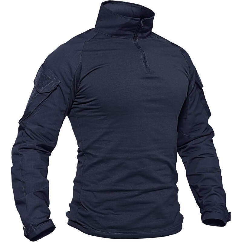 TACVASEN Men’s Tactical Shirt Long Sleeve Combat Shirt 1/4 Zip with Pockets Military Army Paintball  Breathable