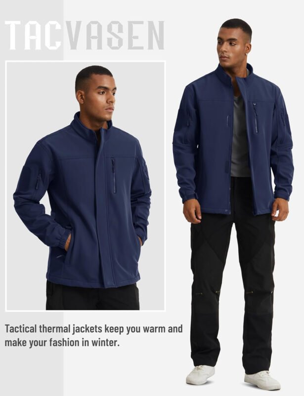 TACVASEN Men’s Tactical Softshell Jacket Fleece Lined Water Resistant Windbreaker Military Lightweight Coat for Hiking