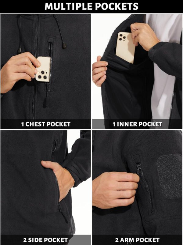 TACVASEN Men’s Tactical Fleece Jacket Heavyweight Military Hoodie with 6 Pockets Winter Warm Coats Windproof Outdoor