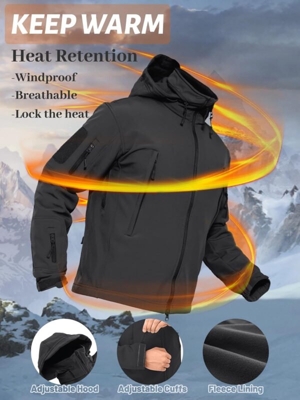 TACVASEN Men’s Fleece Lined Tactical Jacket Waterproof Military Hoodie Winter Softshell Jacket Rain Coat Warm Hiking Hunting