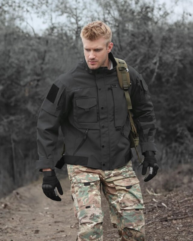 Military Jacket for Men 1000D Cordura Tactical Jacket Hard Shell Water Resistant Army Jacket Coat Hiking Bushcraft