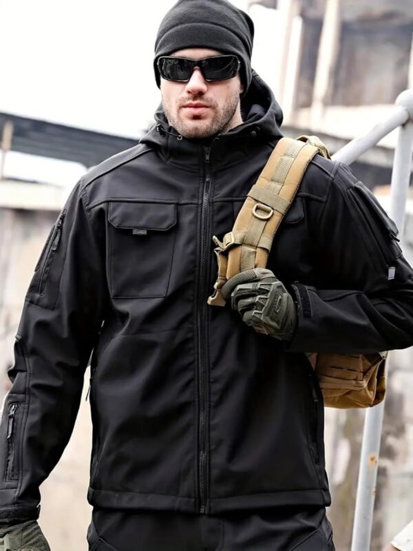 Men’s Tactical Soft Shell Jacket Lightweight Water-Resistant Spring Fall Windbreaker Zip up Hooded Coat with Pockets