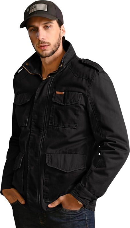 WenVen Men’s Lightweight Military Style Jacket Twill Cotton Windbreaker