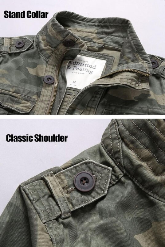 Admitted &Feeling Men’s camo Military Jacket Cargo Stand Collar Bomber Jackets Coat