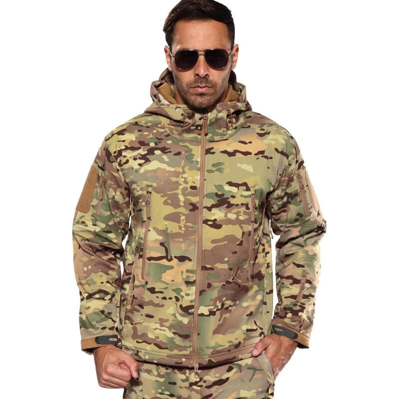 Men’s Outdoor Waterproof Soft Shell Hooded Military Tactical Jacket