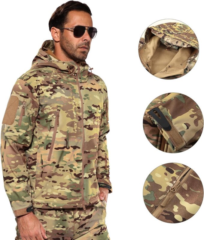 Men’s Outdoor Waterproof Soft Shell Hooded Military Tactical Jacket