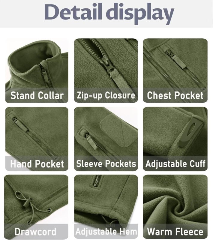 BIYLACLESEN Men’s Fleece Jacket Military Tactical Softshell Jackets Warm Winter Coats Full Zip Fleece Hunting Jackets