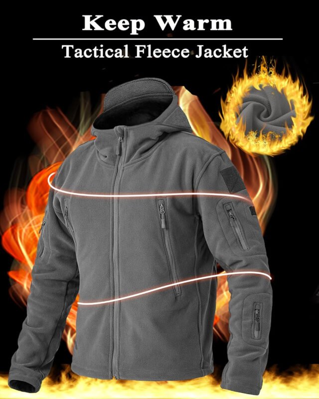 BIYLACLESEN Men’s Winter Fleece Jackets Hooded Warm Military Tactical Coats Sport Outdoor Fleece Jacket Coats
