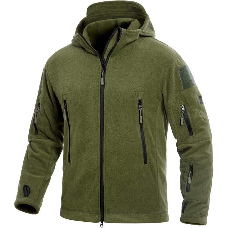 CARWORNIC Men’s Military Tactical Fleece Jacket Warm Multi-Pockets Outdoor Hooded Coat
