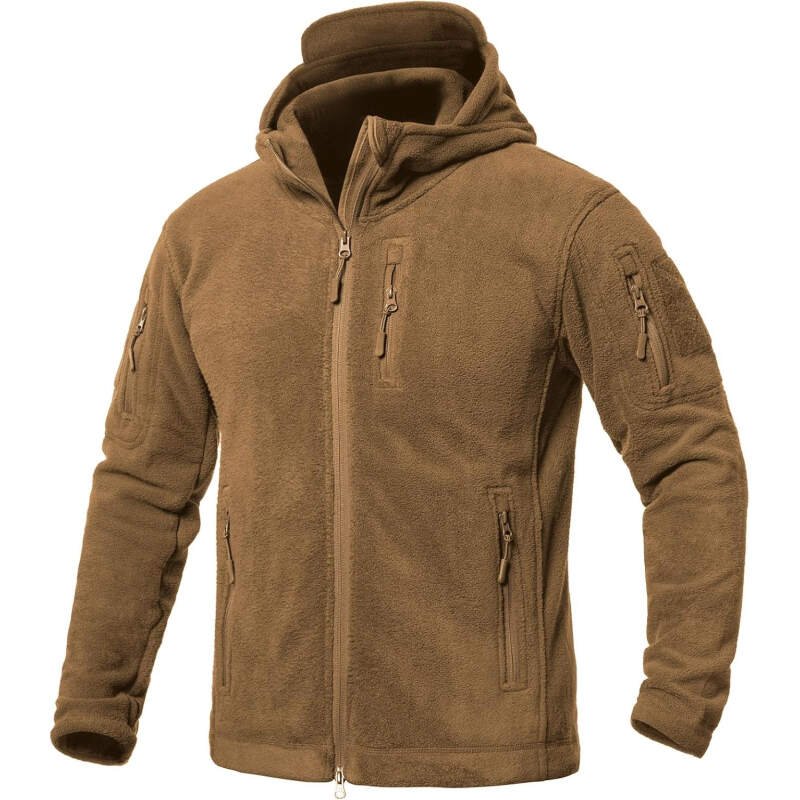 CARWORNIC Men’s Tactical Hooded Fleece Jackets Full-Zip Winter Warm Polar Military Outdoor Hiking Coat with Zipper Pockets