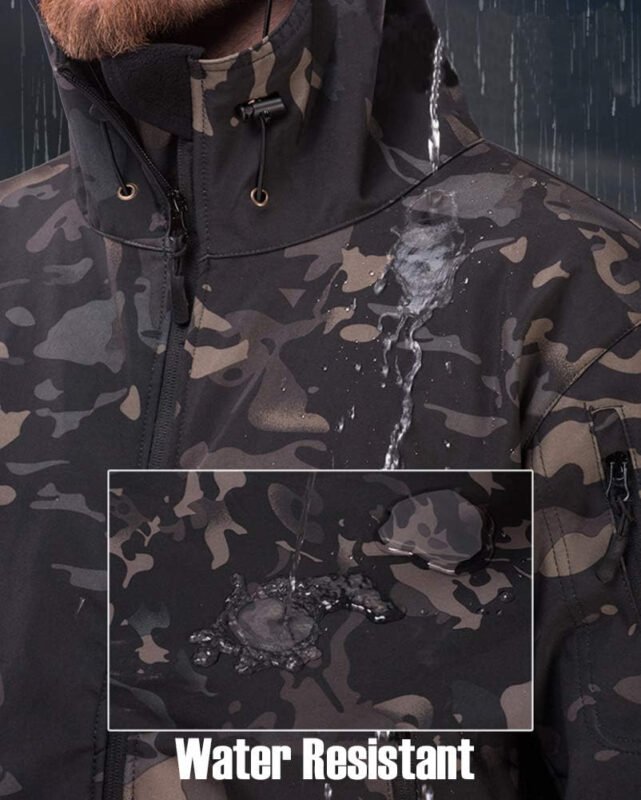 CARWORNIC Men’s Camo Quiet Hunting Jacket Waterproof Softshell Fleece Lined Camouflage Outdoor Hiking Fishing Coat