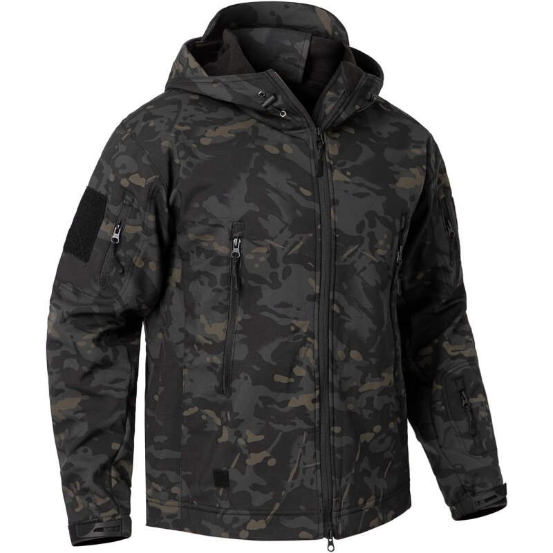CARWORNIC Men’s Camo Quiet Hunting Jacket Waterproof Softshell Fleece Lined Camouflage Outdoor Hiking Fishing Coat