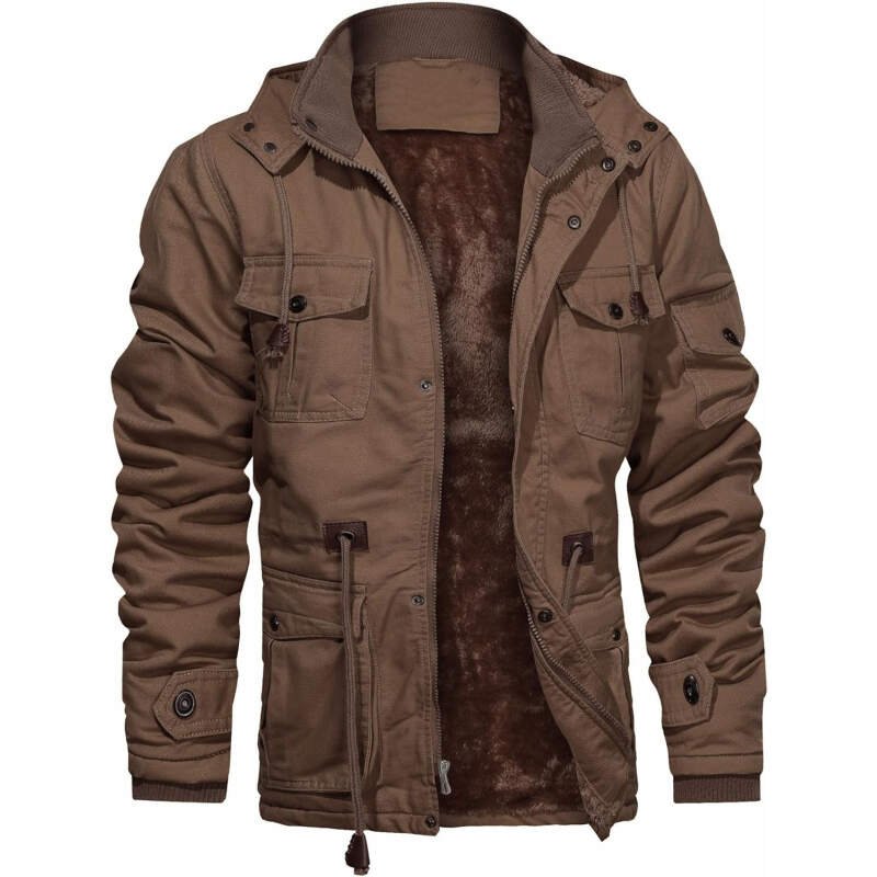 CHEXPEL Men’s Thick Winter Jackets with Hood, Fleece Lining, Cotton Military Work Jackets with Cargo Pockets, Outwear