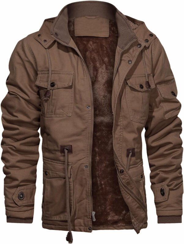 CHEXPEL Men’s Thick Winter Jackets with Hood, Fleece Lining, Cotton Military Work Jackets with Cargo Pockets, Outwear