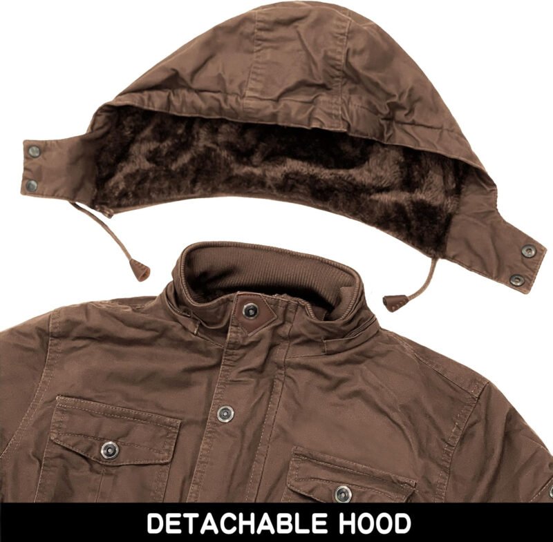 CHEXPEL Men’s Thick Winter Jackets with Hood, Fleece Lining, Cotton Military Work Jackets with Cargo Pockets, Outwear