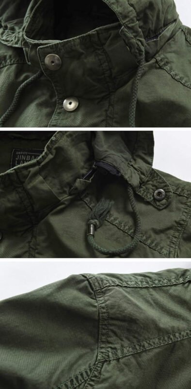 chouyatou Men’s Spring Military Full-Zip Removable Hooded Cotton Mid-Long Parka Jacket Coat