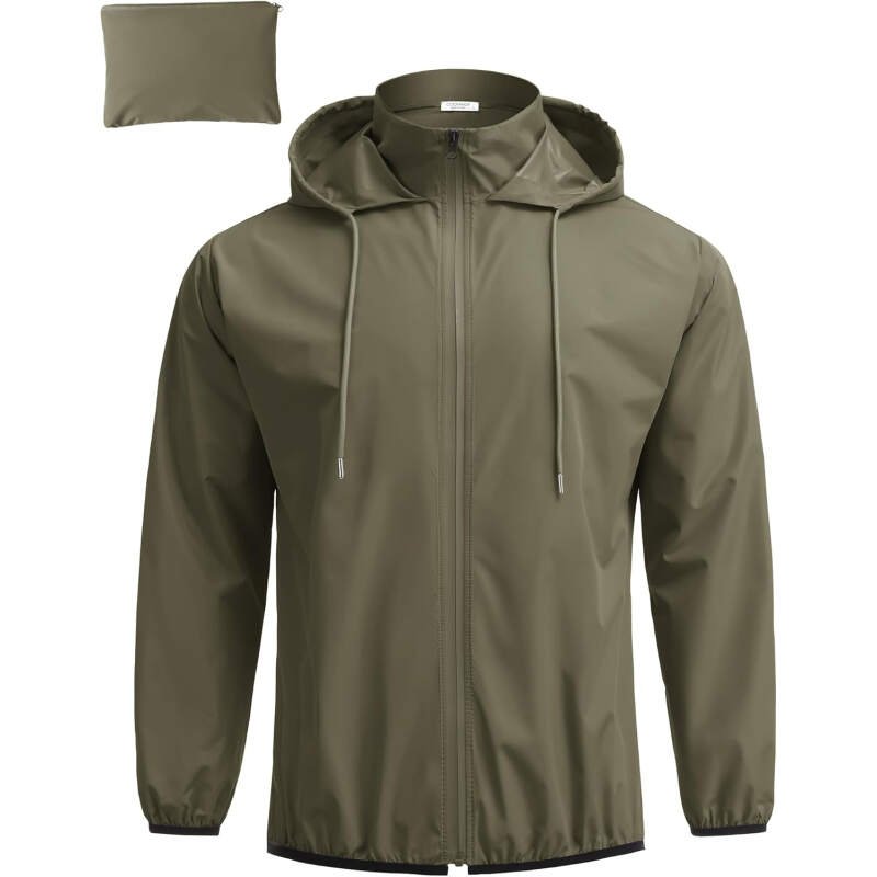 COOFANDY Men’s Packable Rain Jacket Lightweight Waterproof Raincoat with Hood Travel Hiking Golf Windbreaker