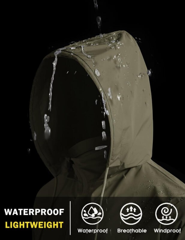 COOFANDY Men’s Packable Rain Jacket Lightweight Waterproof Raincoat with Hood Travel Hiking Golf Windbreaker