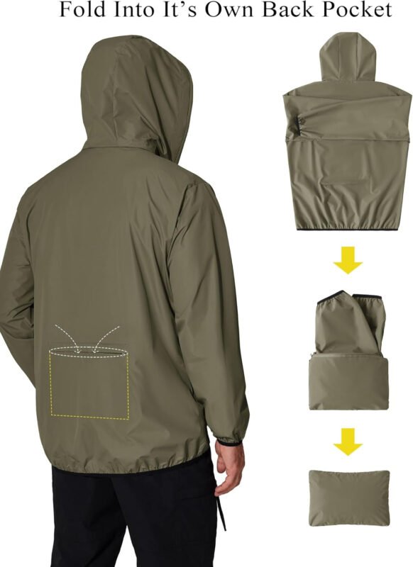 COOFANDY Men’s Packable Rain Jacket Lightweight Waterproof Raincoat with Hood Travel Hiking Golf Windbreaker