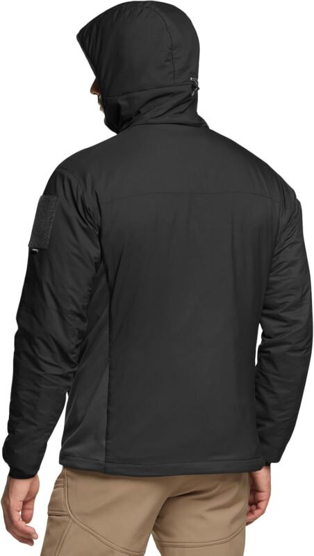 CQR Men’s Insulated Hooded Tactical Jacket, Lightweight Mid-Layer Warm Hoodie, Water Resistant Full Zip Hiking Work Coat