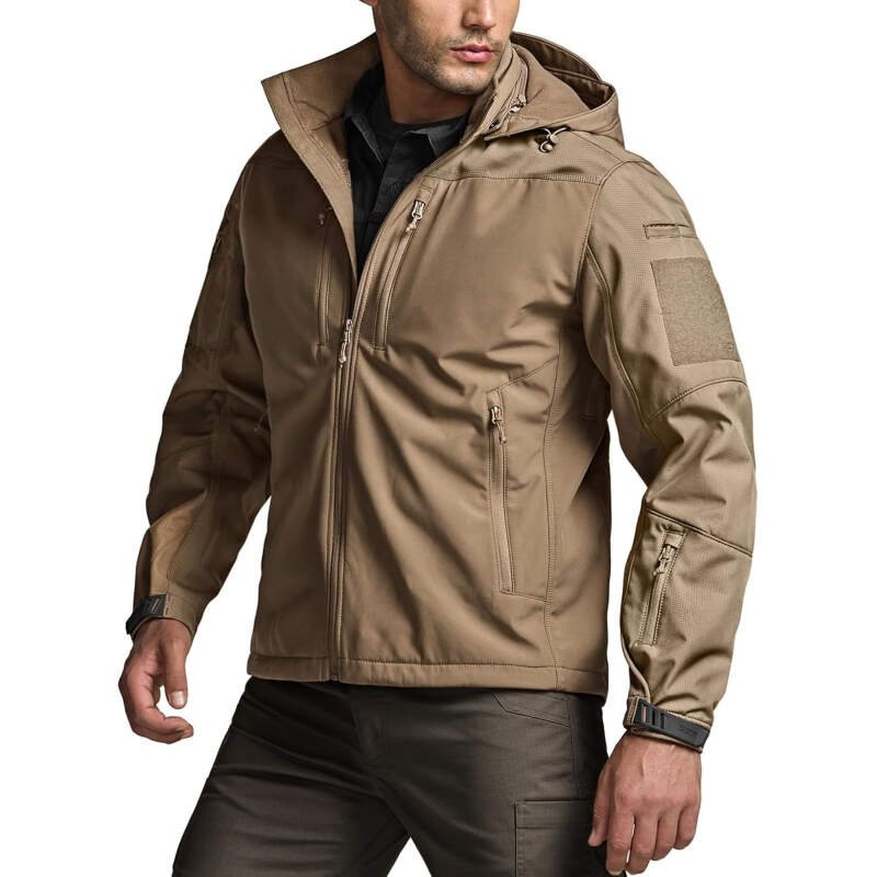 CQR Men’s Fleece Lined Tactical Softshell Jackets, Lightweight Water Resistant Hunting Hiking Jacket, Winter Outdoor Jacket