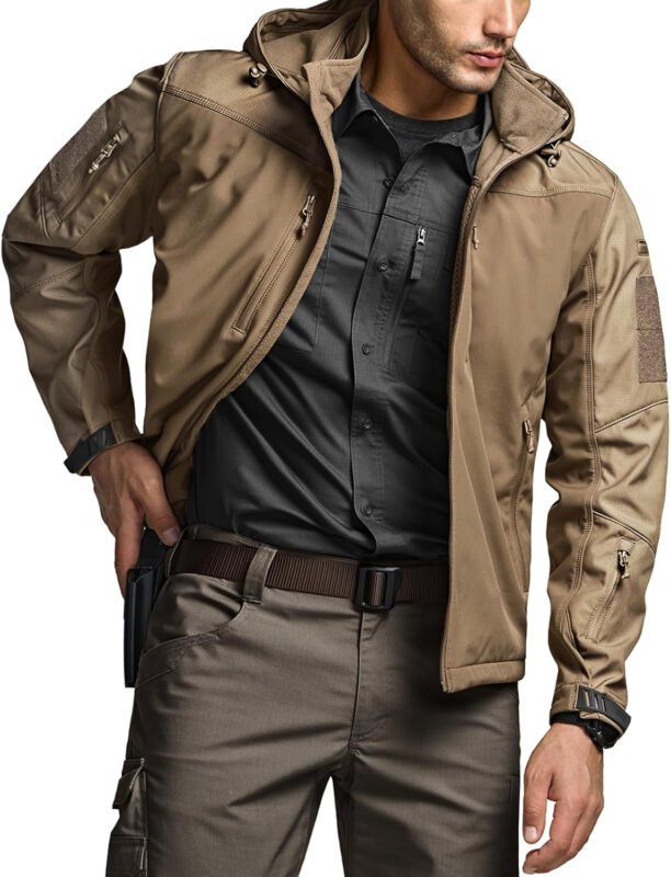 CQR Men’s Fleece Lined Tactical Softshell Jackets, Lightweight Water Resistant Hunting Hiking Jacket, Winter Outdoor Jacket