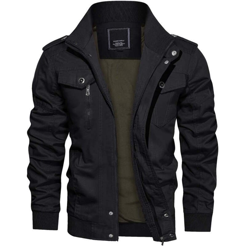 CRYSULLY Men’s Spring Fall Casual Windbreaker Jacket Cargo Stand Collar Military Bomber Jackets Coat