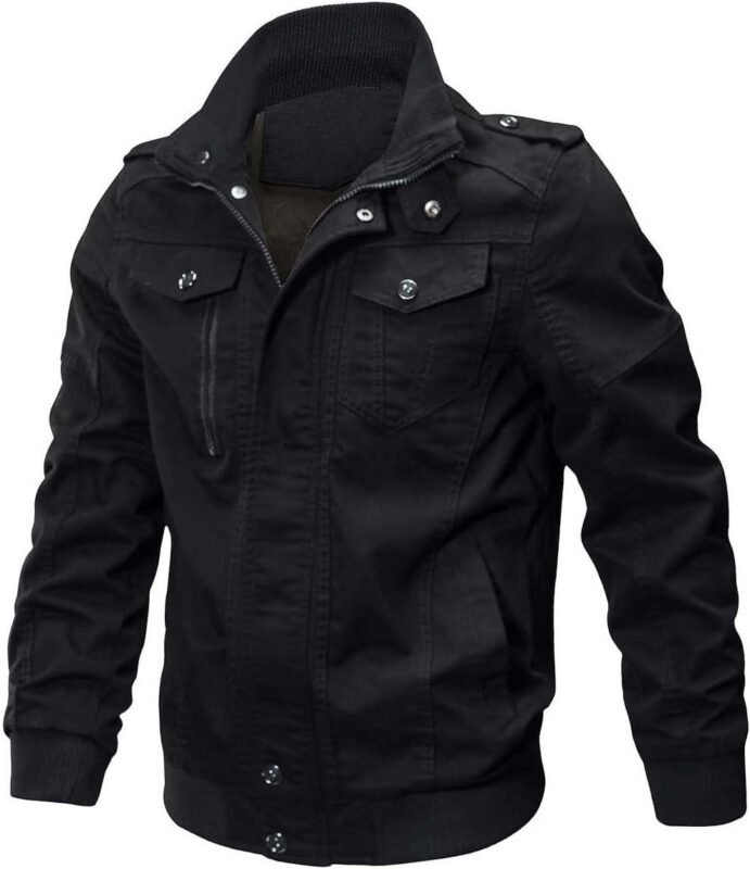 CRYSULLY Men’s Spring Fall Casual Windbreaker Jacket Cargo Stand Collar Military Bomber Jackets Coat