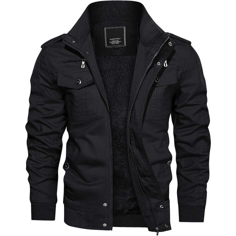 CRYSULLY Men’s Winter Casual Thicken Multi Pocket Field Jacket Outwear Fleece Cargo Jackets Coat