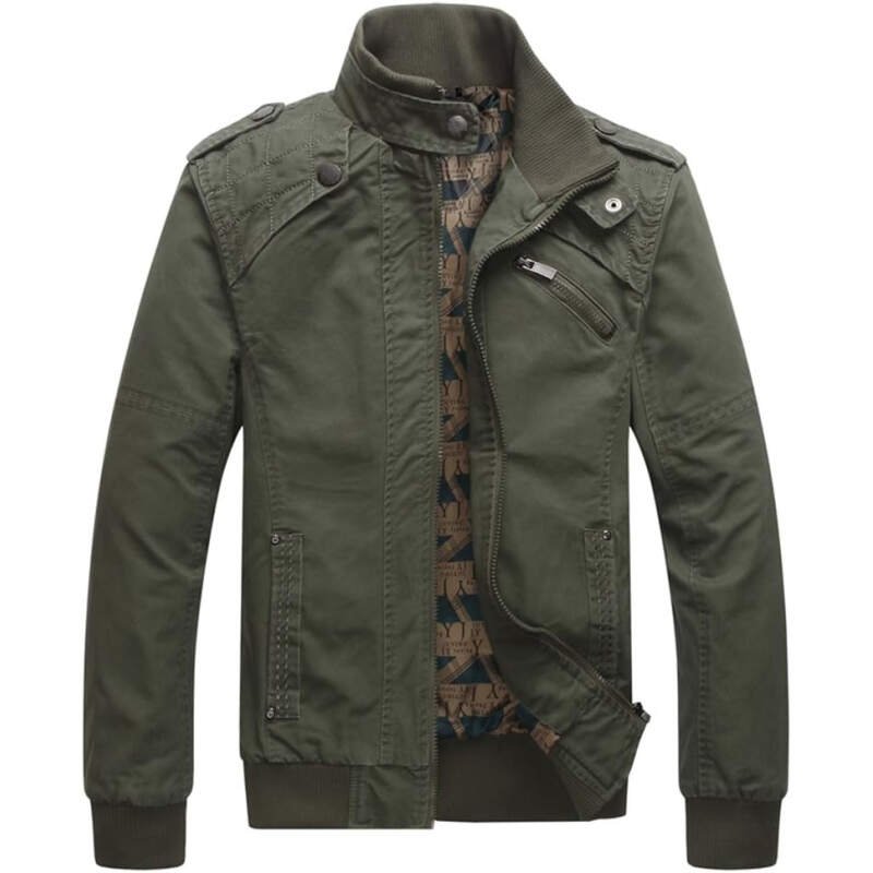 Dwar Men’s Casual Washed Cotton Military Outdoor Jackets with Shoulder Straps