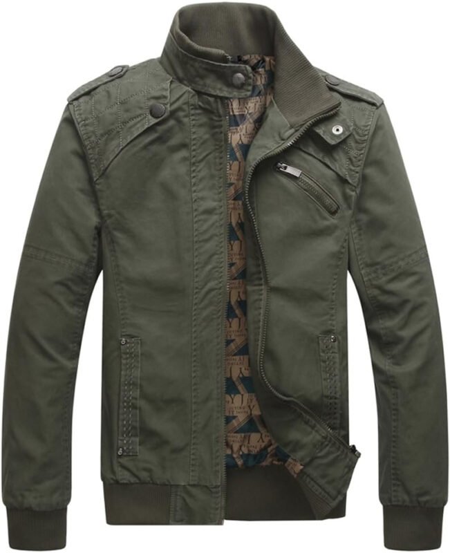 Dwar Men’s Casual Washed Cotton Military Outdoor Jackets with Shoulder Straps