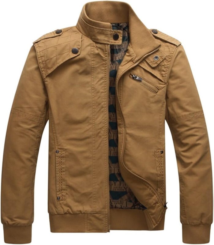 Dwar Men’s Casual Washed Cotton Military Outdoor Jackets with Shoulder Straps