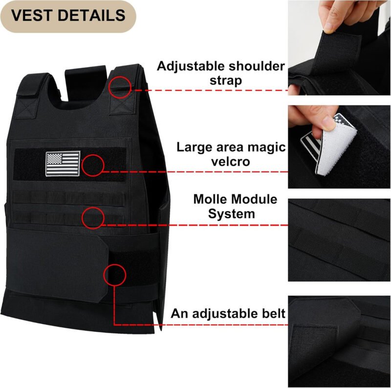 Tactical Vest Outdoor, Adjustable Security Training Protective Outdoor Vest,Suitable for Police Fbi Vest Gilet Equipment