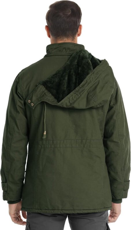 Men’s Winter Jacket Military Jacket Fleece Lined Warm Cargo Jackets Removable Hood Cotton Work Coat