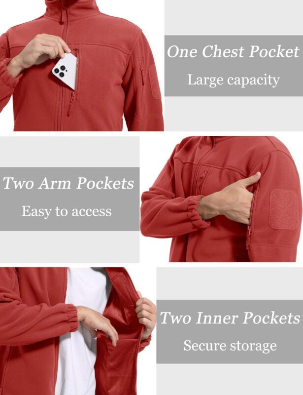MAGCOMSEN Men’s Full-Zip Fleece Jacket Casual Stand Collar Outwear Winter Tactical Jackets Warm Coats