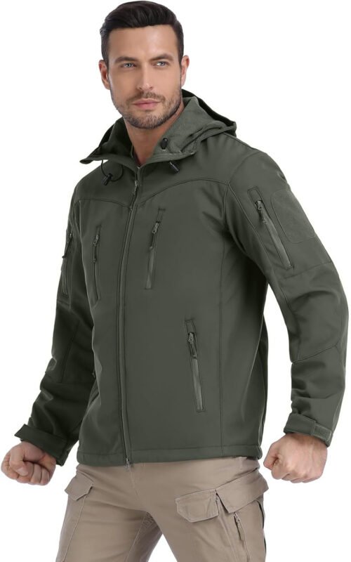 NAVEKULL Men’s Tactical Jacket Waterproof Softshell Fleece Lined Hooded Coats Outdoor Hiking Windbreaker