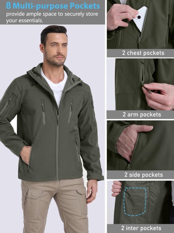 NAVEKULL Men’s Tactical Jacket Waterproof Softshell Fleece Lined Hooded Coats Outdoor Hiking Windbreaker