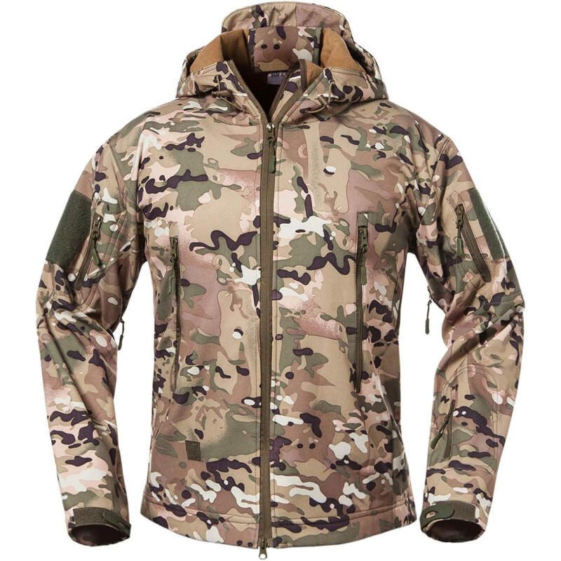 ReFire Gear Men’s Soft Shell Military Tactical Jacket Outdoor Camouflage Hunting Fleece Hooded Coat