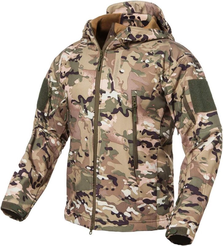ReFire Gear Men’s Soft Shell Military Tactical Jacket Outdoor Camouflage Hunting Fleece Hooded Coat