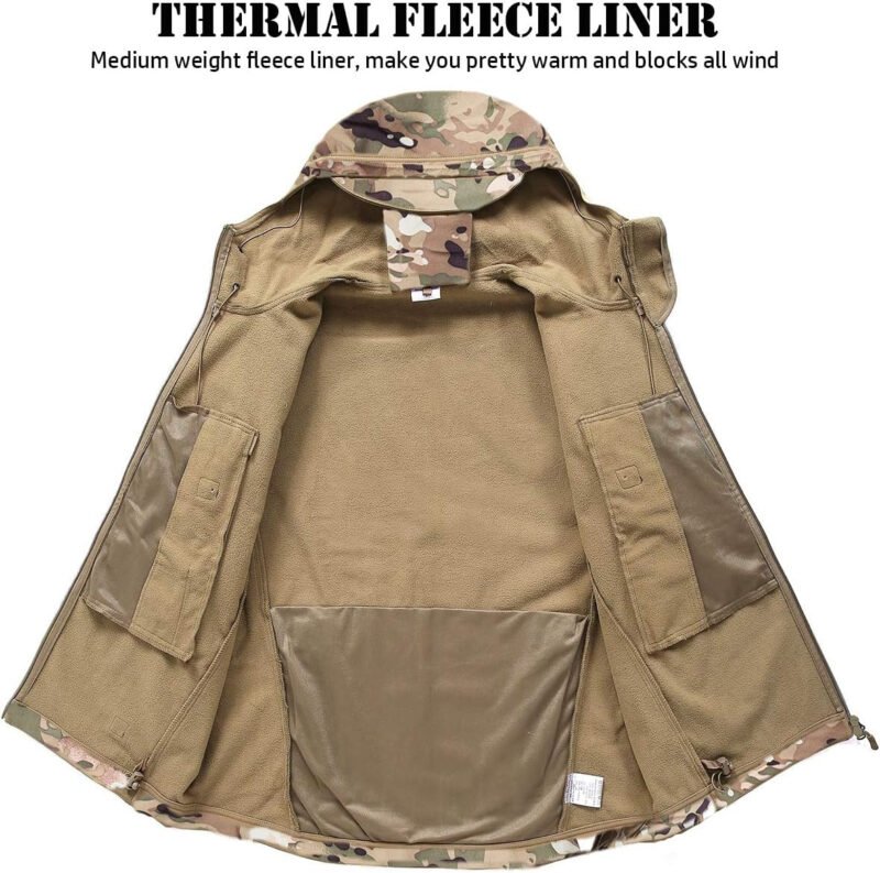 ReFire Gear Men’s Soft Shell Military Tactical Jacket Outdoor Camouflage Hunting Fleece Hooded Coat