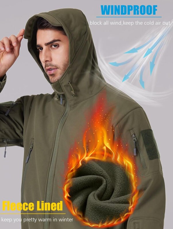 ReFire Gear Men’s Army Special Ops Military Tactical Jacket Softshell Fleece Hooded Outdoor Coat