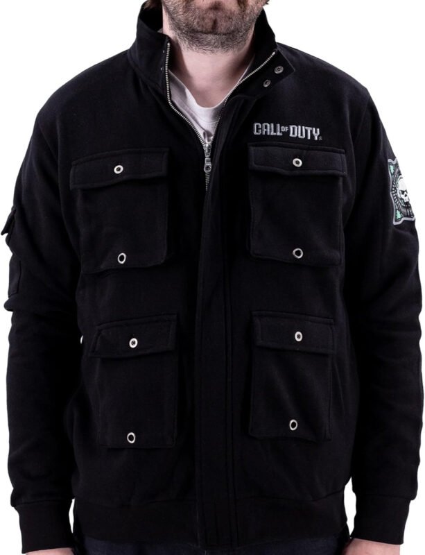 Ripple Junction Call of Duty Men’s Military Cargo Full Zip Jacket Ghost Task Force 141 Embroidery Patches Officially Licensed