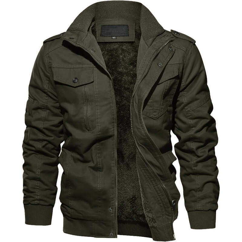 EKLENTSON Men’s Winter Jacket with Multi Pockets Zip Front Thick Thermal Fleece Lined Coat Work Cargo Jacket for Men