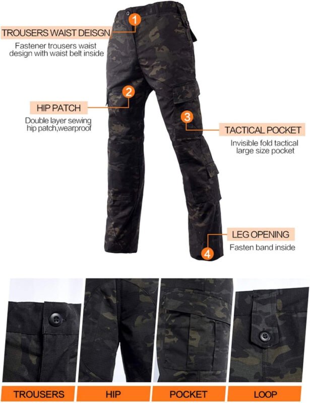 LANBAOSI Men’s Tactical Jacket and Pants Military Hunting ACU Uniform 2PC Apparel Suit