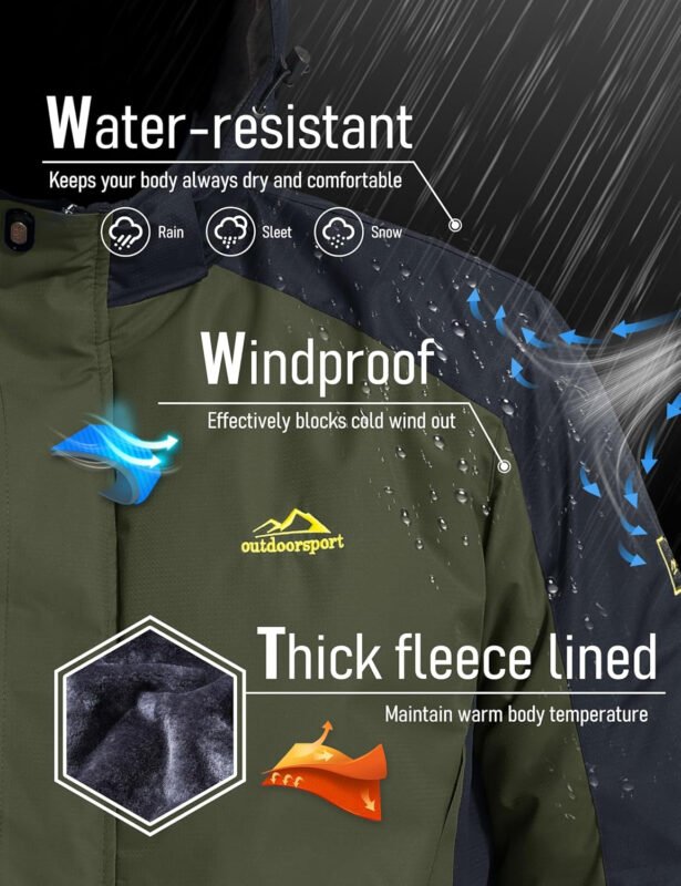 MAGCOMSEN Men’s Winter Coats Water Resistant Ski Snow Jacket Warm Fleece Parka Raincoats with Multi-Pockets