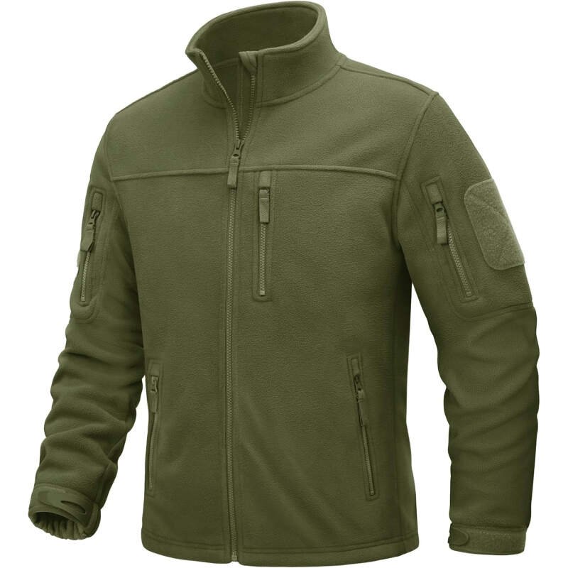 TACVASEN Men’s Fleece Jacket Full Zip Winter Jacket Lightweight Tactical Jackets Outdoor Hiking Coats with Pockets