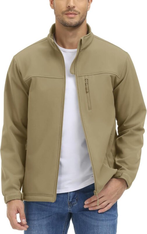 TACVASEN Men’s Lightweight Softshell Jacket Fleece Lined Waterproof Tactical Soft Shell Rain Coats Windbreaker Outdoor