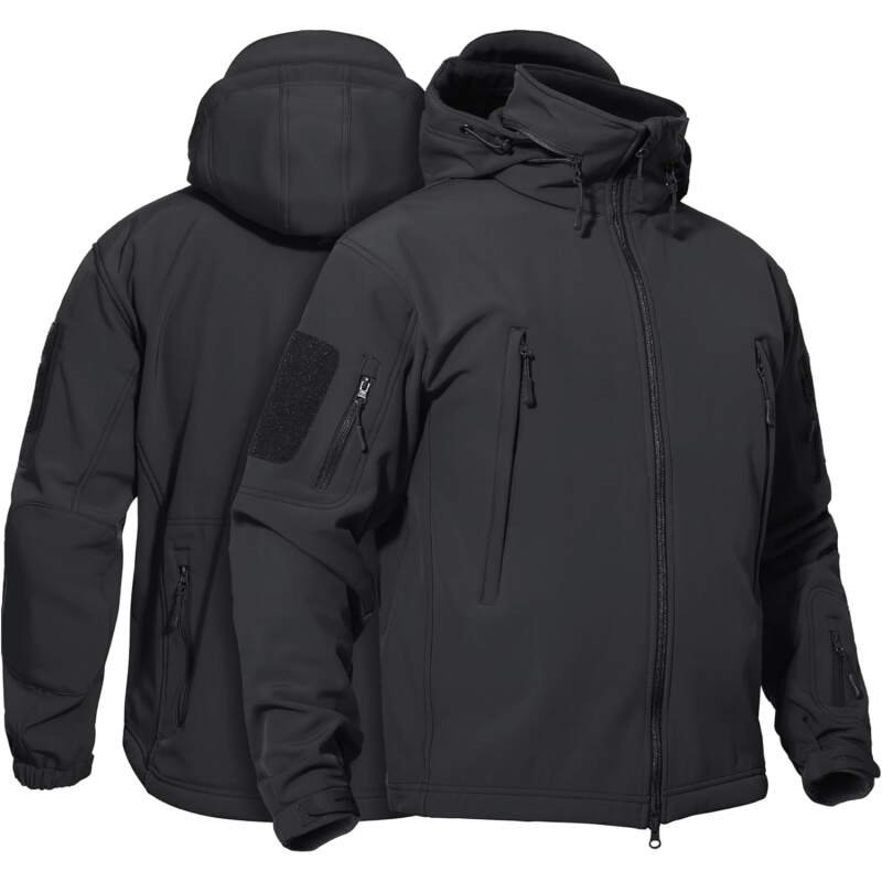 TACVASEN Men’s Fleece Lined Tactical Jacket Waterproof Military Hoodie Winter Softshell Jacket Rain Coat Warm Hiking Hunting
