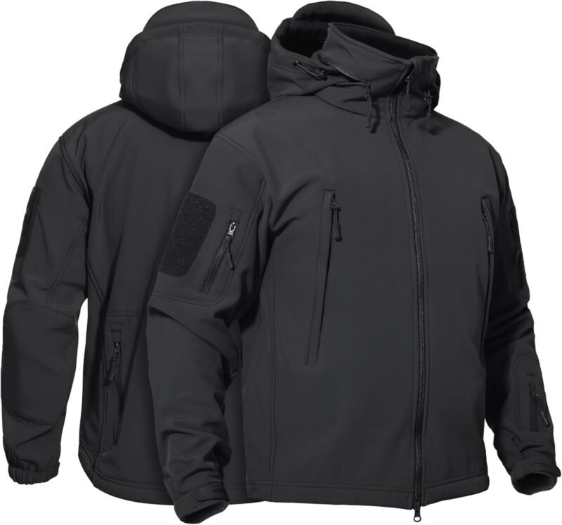 TACVASEN Men’s Fleece Lined Tactical Jacket Waterproof Military Hoodie Winter Softshell Jacket Rain Coat Warm Hiking Hunting